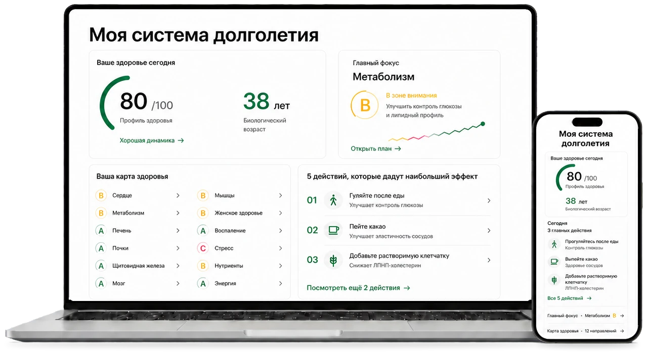 Программа «Персональная система молодости и долголетия» на ноутбуке и телефоне